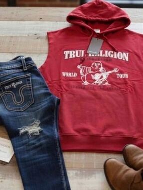 NWT True Religion Red Sleeveless Hoodie